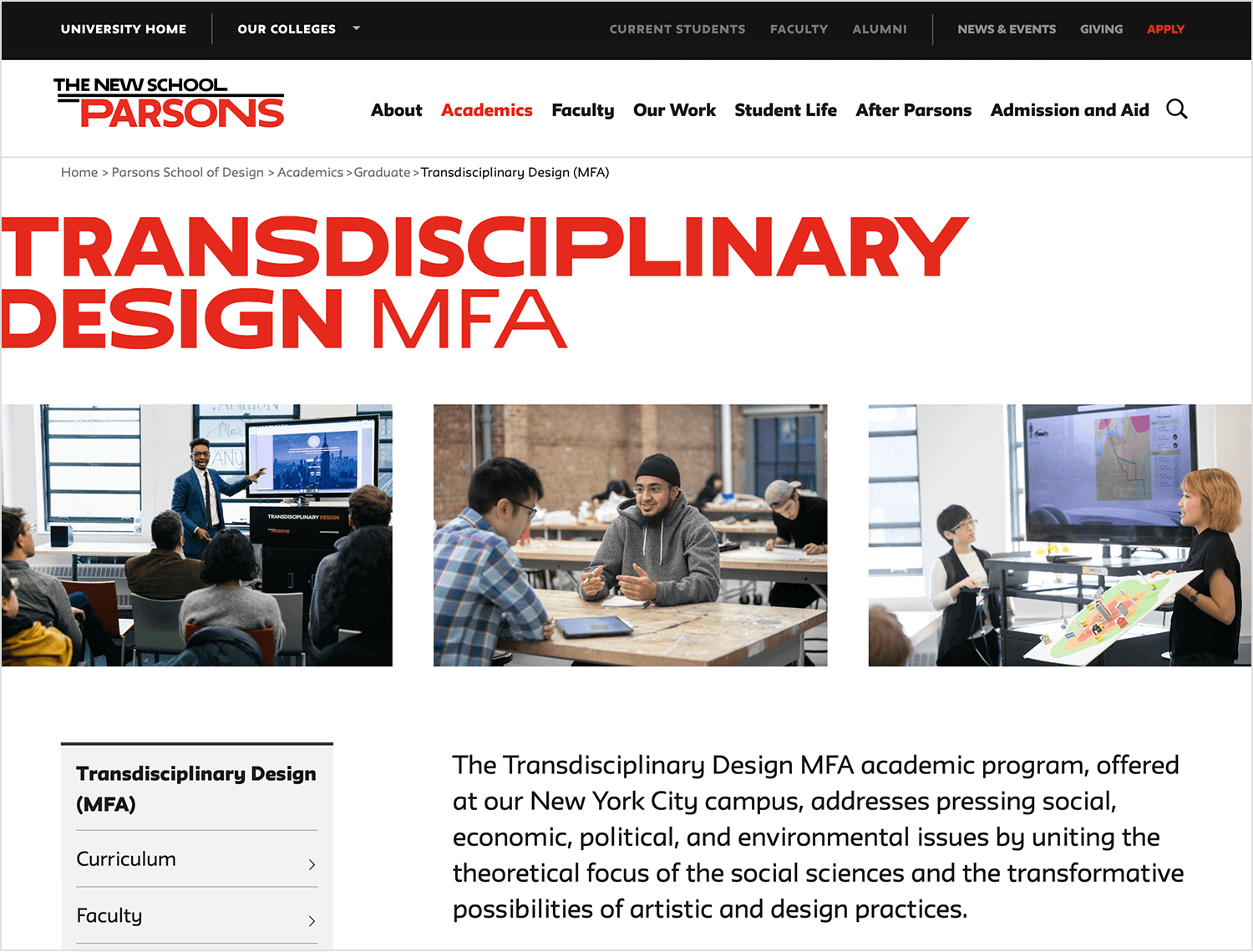 transdiciplinary design course at parsons university