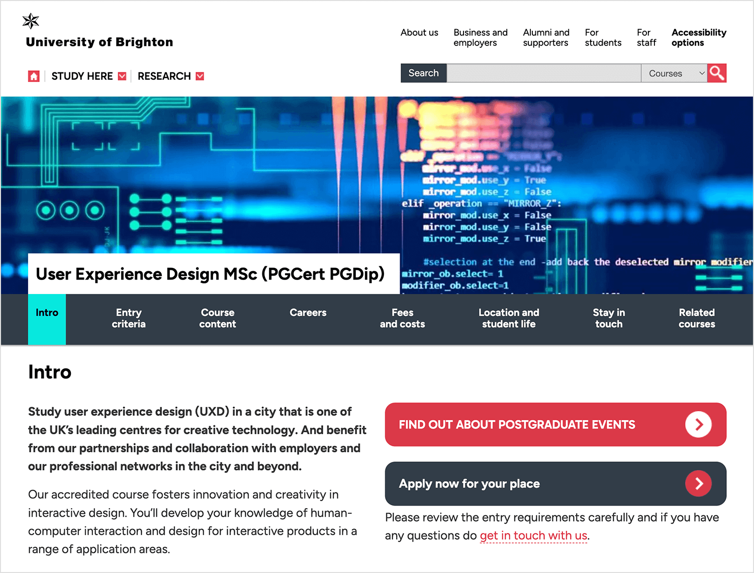 Brighton University UX Masters degree